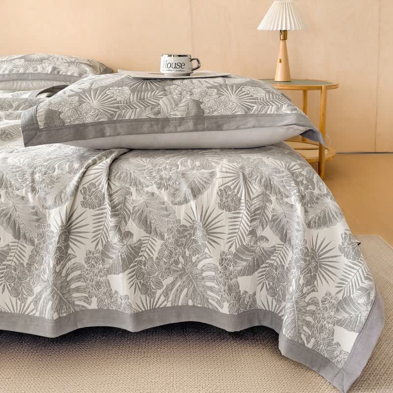 Cotton Jungle Leaf Muslin Quilt Blanket