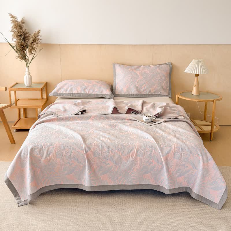 Cotton Jungle Leaf Muslin Quilt Blanket