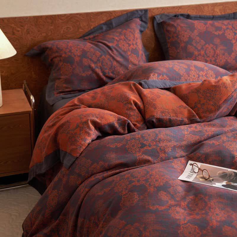 Vintage Floral Cotton Double Gauze Bedding(4PCS)