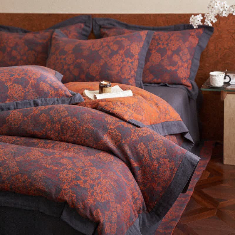 Vintage Floral Cotton Double Gauze Bedding(4PCS)