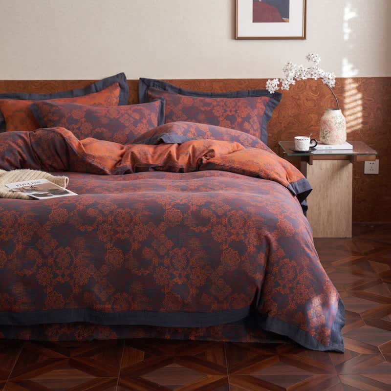 Vintage Floral Cotton Double Gauze Bedding(4PCS)