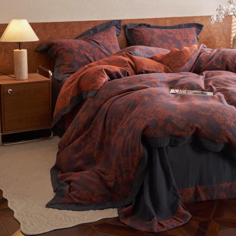 Vintage Floral Cotton Double Gauze Bedding(4PCS)