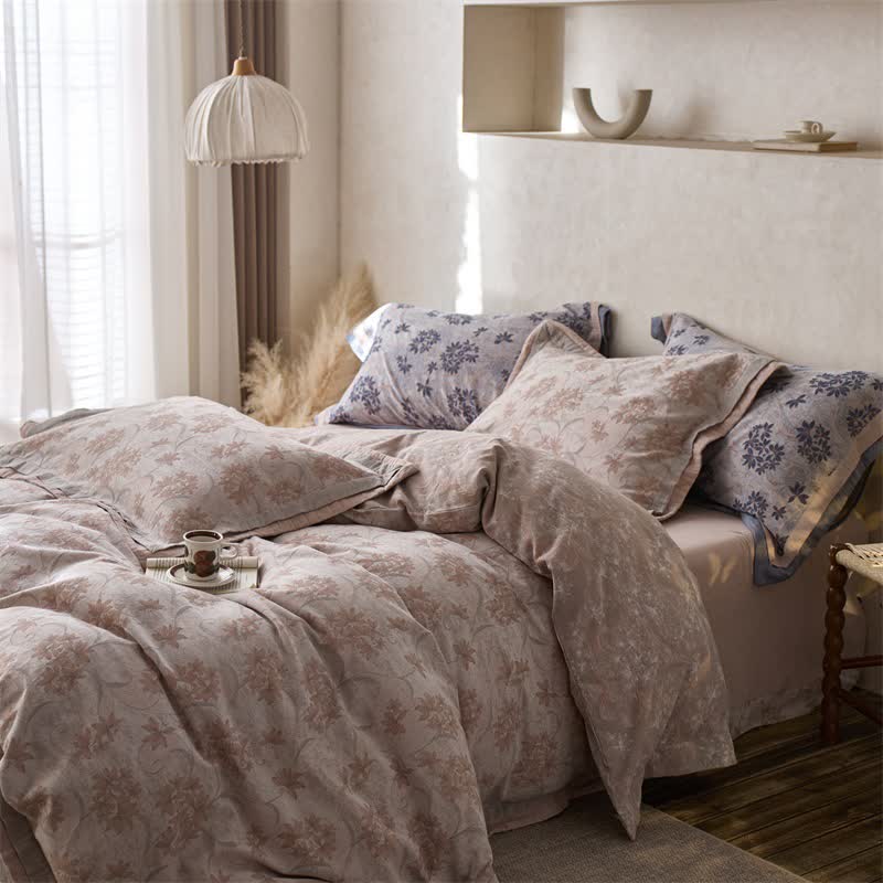 Elegant Floral Cotton Double Gauze Bedding(4PCS)
