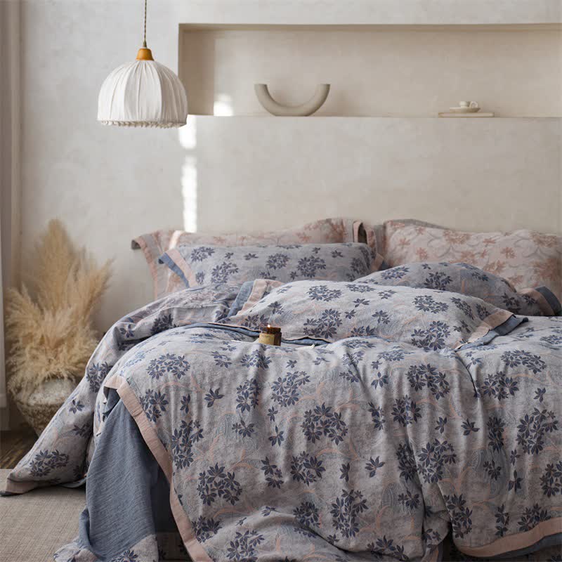 Elegant Floral Cotton Double Gauze Bedding(4PCS)