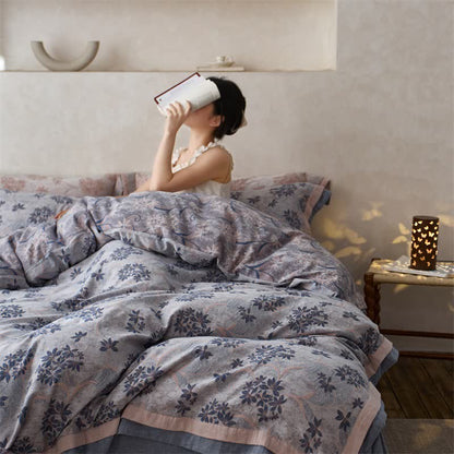 Elegant Floral Cotton Double Gauze Bedding(4PCS)