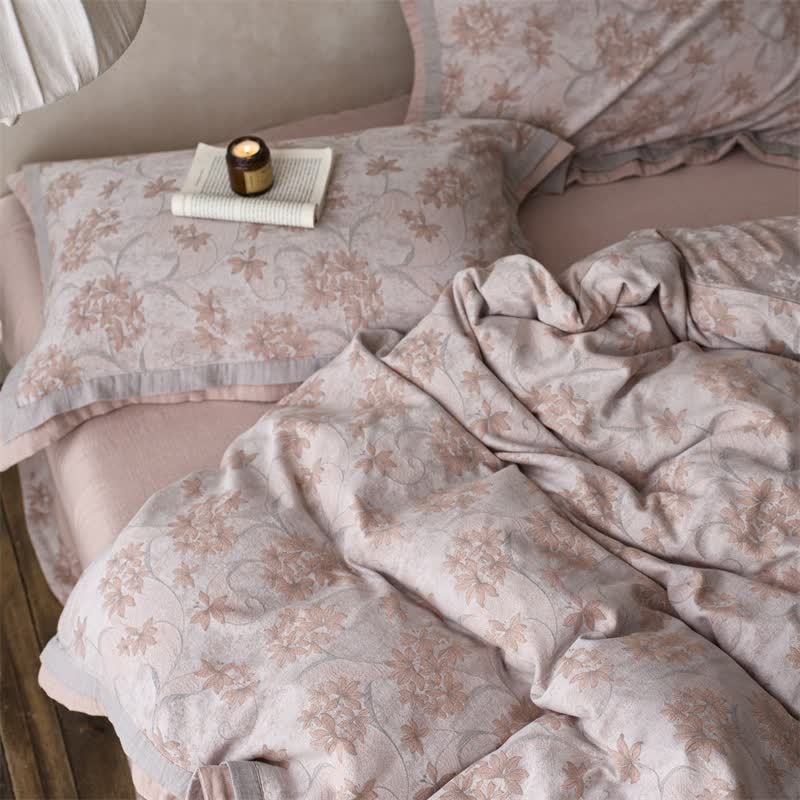 Elegant Floral Cotton Double Gauze Bedding(4PCS)