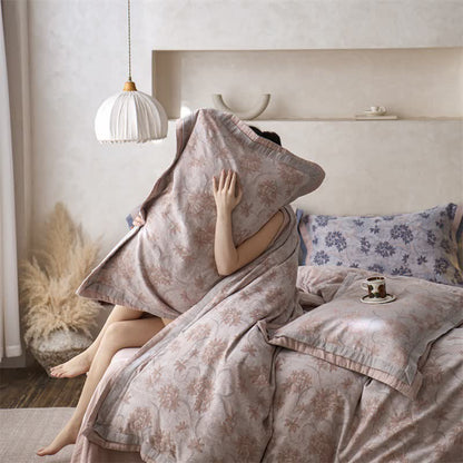 Elegant Floral Cotton Double Gauze Bedding(4PCS)