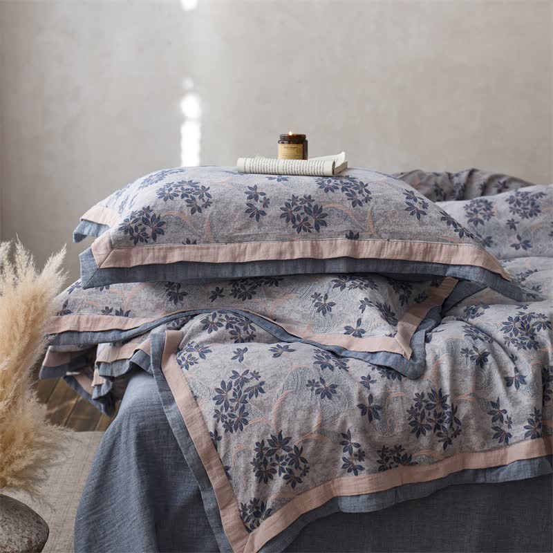Elegant Floral Cotton Double Gauze Bedding(4PCS)