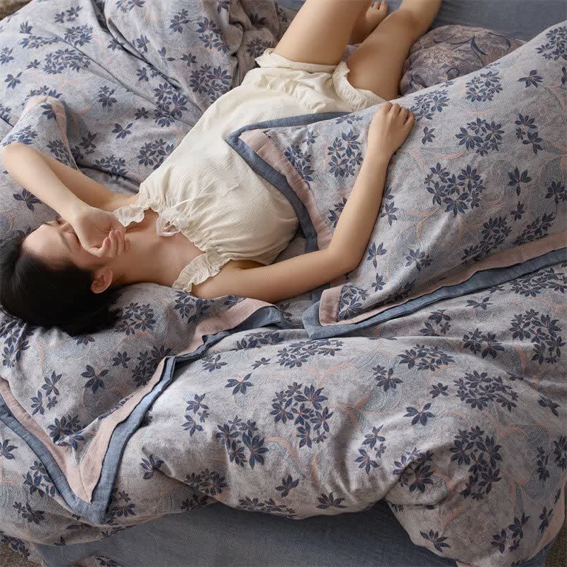 Elegant Floral Cotton Double Gauze Bedding(4PCS)