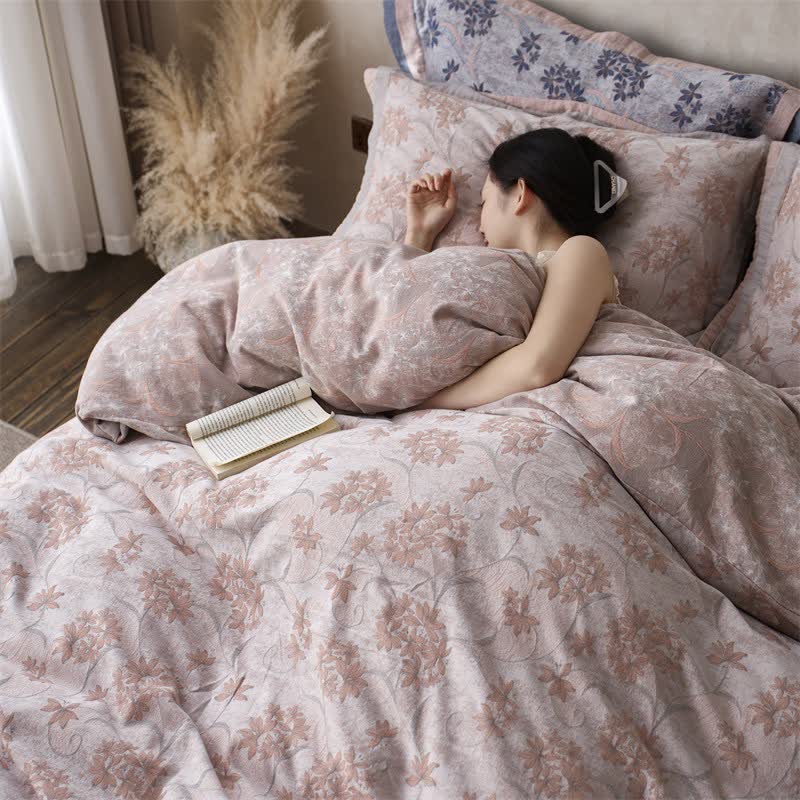 Elegant Floral Cotton Double Gauze Bedding(4PCS)