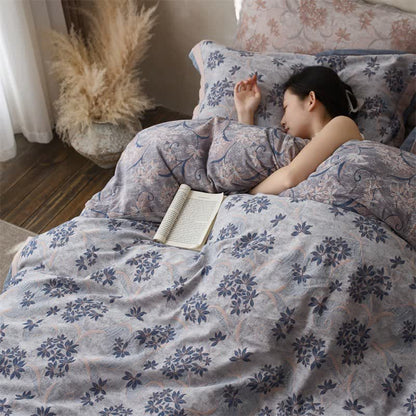 Elegant Floral Cotton Double Gauze Bedding(4PCS)