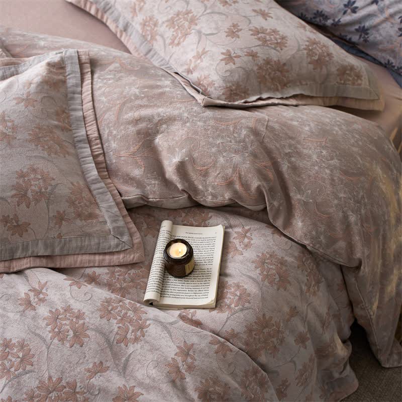 Elegant Floral Cotton Double Gauze Bedding(4PCS)