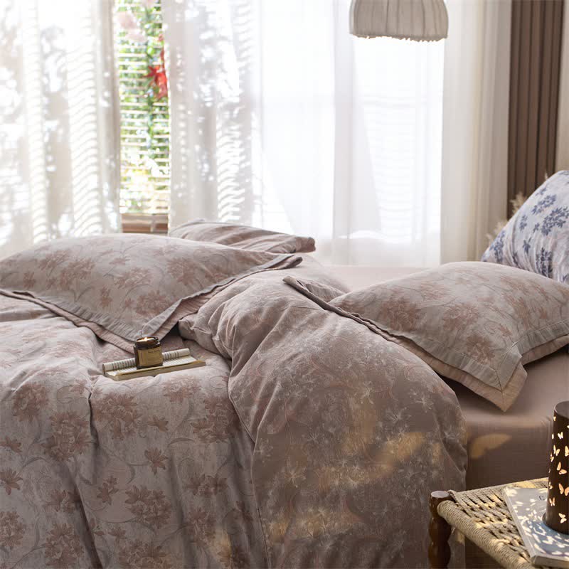 Elegant Floral Cotton Double Gauze Bedding(4PCS)