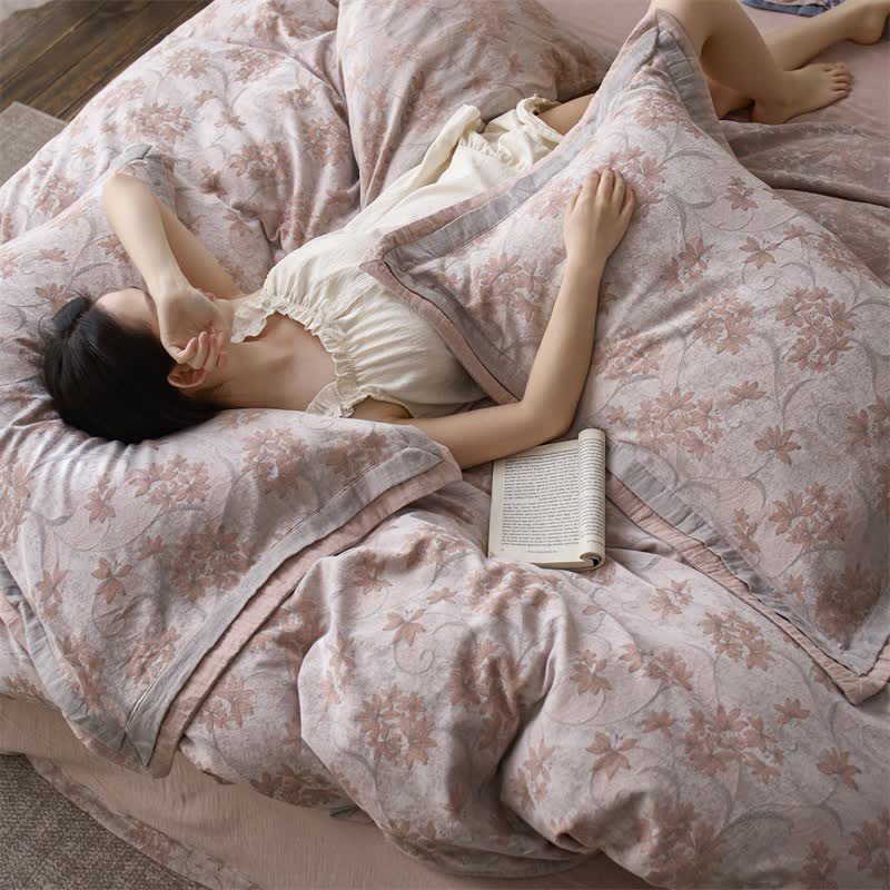 Elegant Floral Cotton Double Gauze Bedding(4PCS)