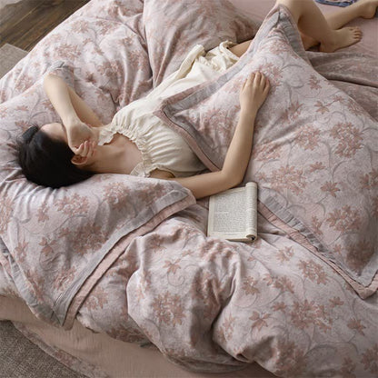 Elegant Floral Cotton Double Gauze Bedding(4PCS)