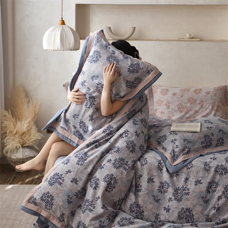 Elegant Floral Cotton Double Gauze Bedding(4PCS)