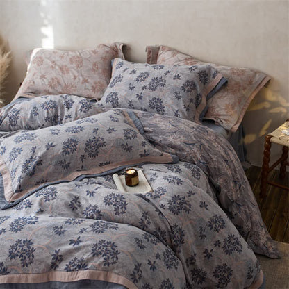 Elegant Floral Cotton Double Gauze Bedding(4PCS)