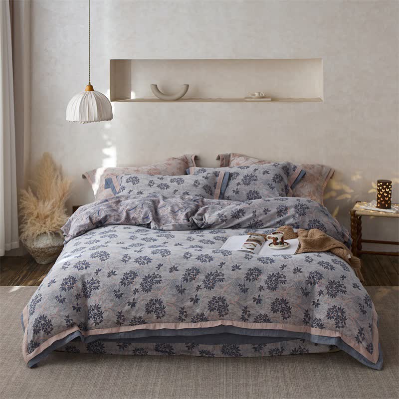 Elegant Floral Cotton Double Gauze Bedding(4PCS)