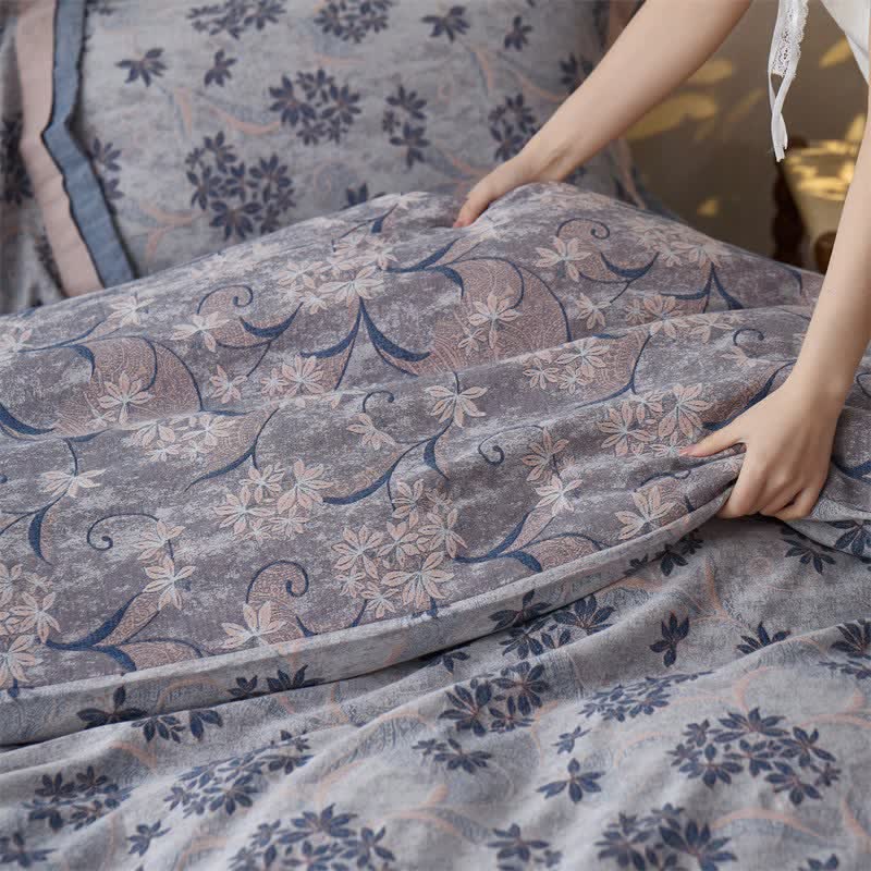 Elegant Floral Cotton Double Gauze Bedding(4PCS)