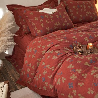 Country Style Floral Cotton Double Gauze Bedding(4PCS)