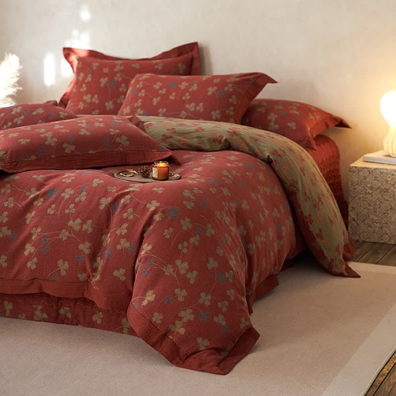 Country Style Floral Cotton Double Gauze Bedding(4PCS)
