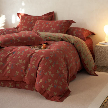 Country Style Floral Cotton Double Gauze Bedding(4PCS)