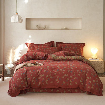 Country Style Floral Cotton Double Gauze Bedding(4PCS)