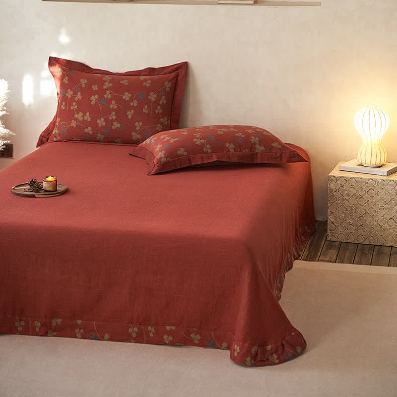 Country Style Floral Cotton Double Gauze Bedding(4PCS)