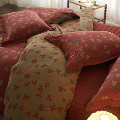 Country Style Floral Cotton Double Gauze Bedding(4PCS)