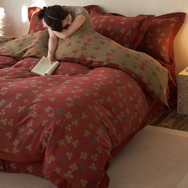 Country Style Floral Cotton Double Gauze Bedding(4PCS)