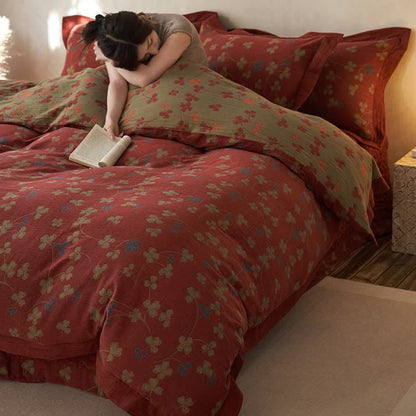 Country Style Floral Cotton Double Gauze Bedding(4PCS)
