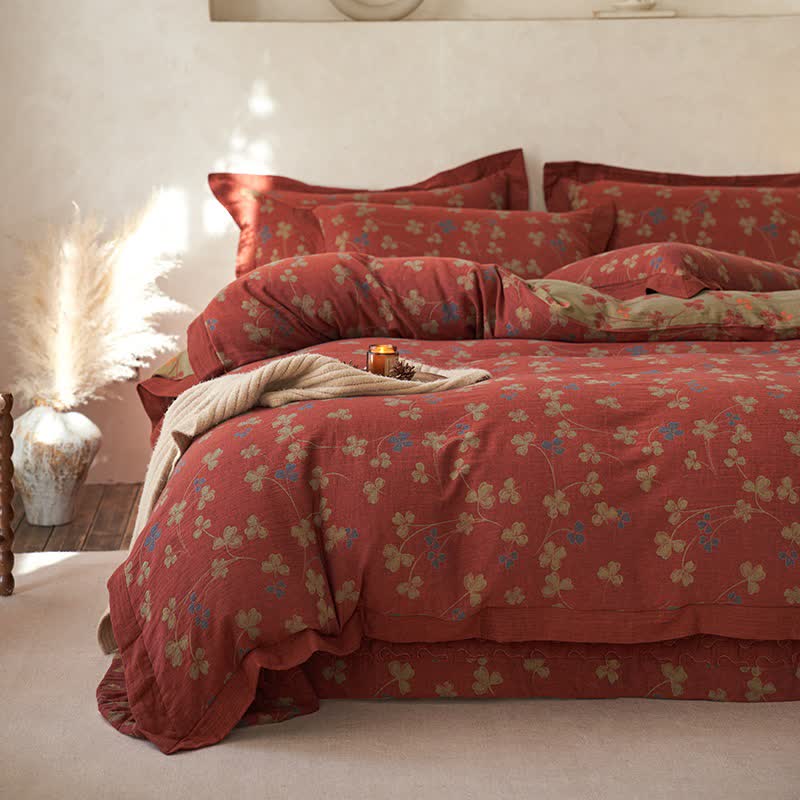 Country Style Floral Cotton Double Gauze Bedding(4PCS)
