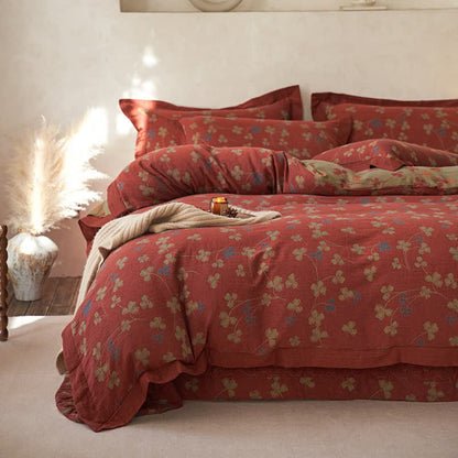 Country Style Floral Cotton Double Gauze Bedding(4PCS)