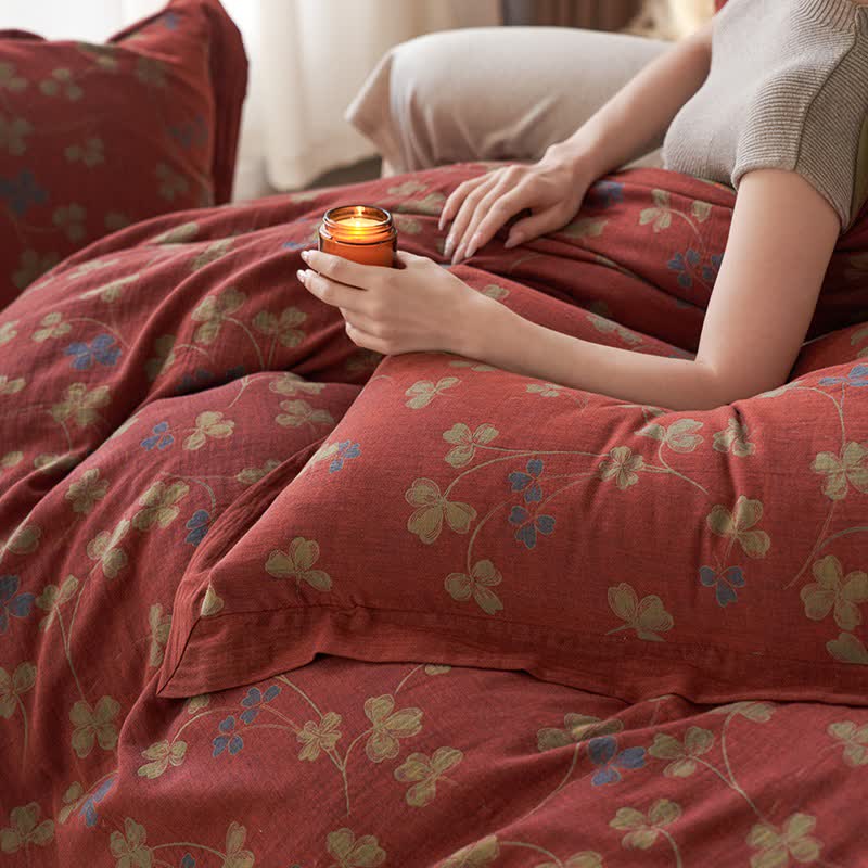 Country Style Floral Cotton Double Gauze Bedding(4PCS)