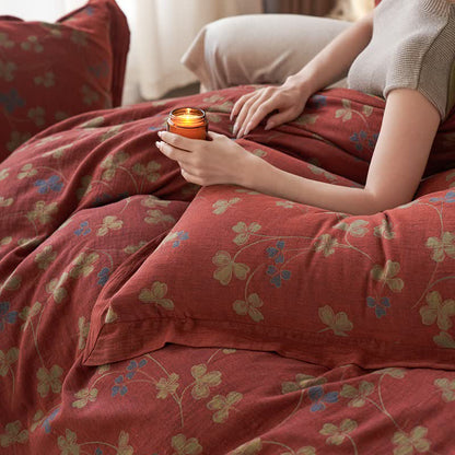 Country Style Floral Cotton Double Gauze Bedding(4PCS)