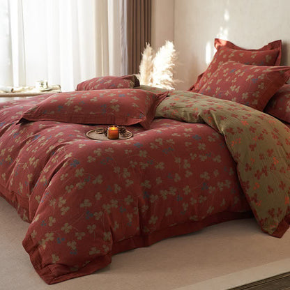 Country Style Floral Cotton Double Gauze Bedding(4PCS)