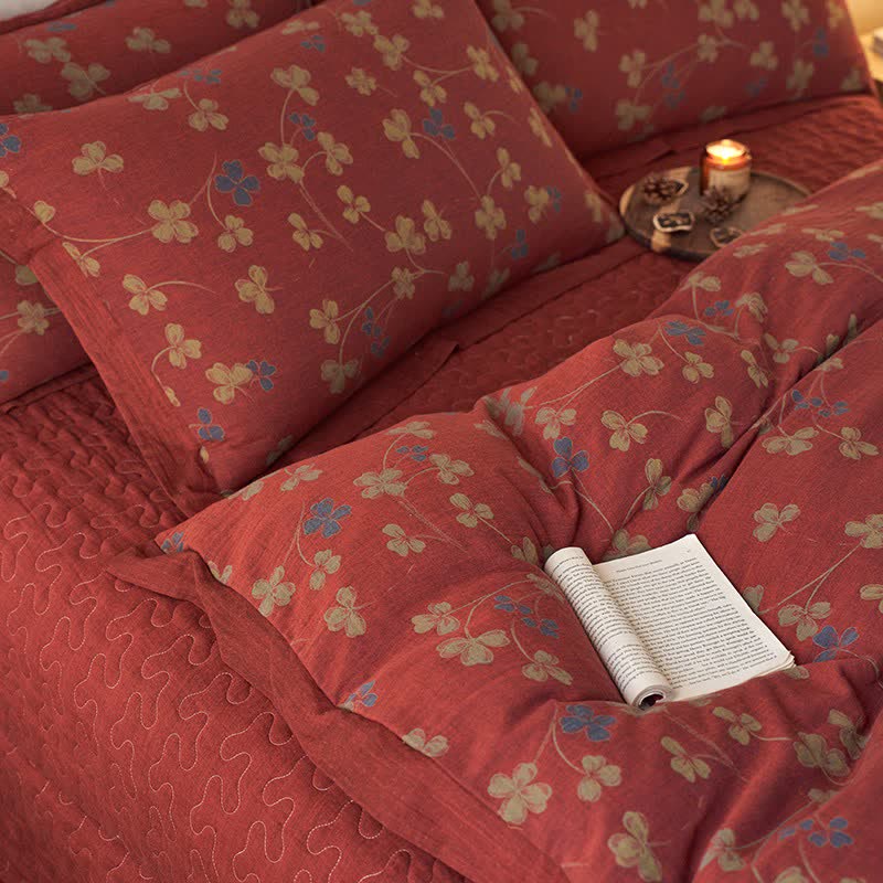 Country Style Floral Cotton Double Gauze Bedding(4PCS)