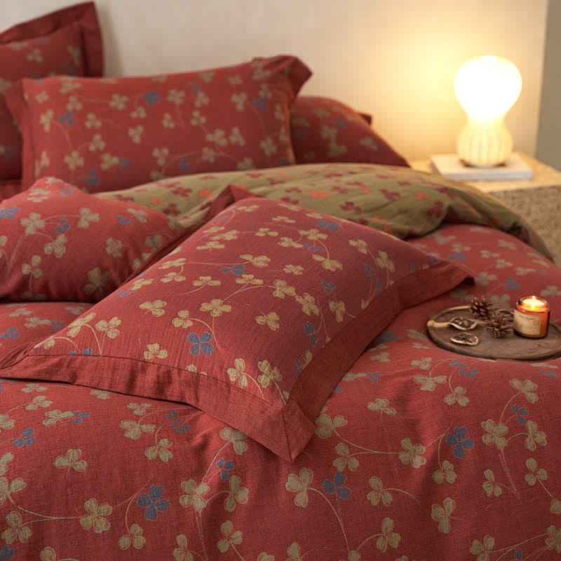 Country Style Floral Cotton Double Gauze Bedding(4PCS)