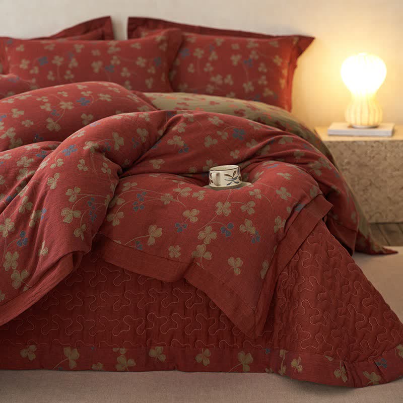 Country Style Floral Cotton Double Gauze Bedding(4PCS)