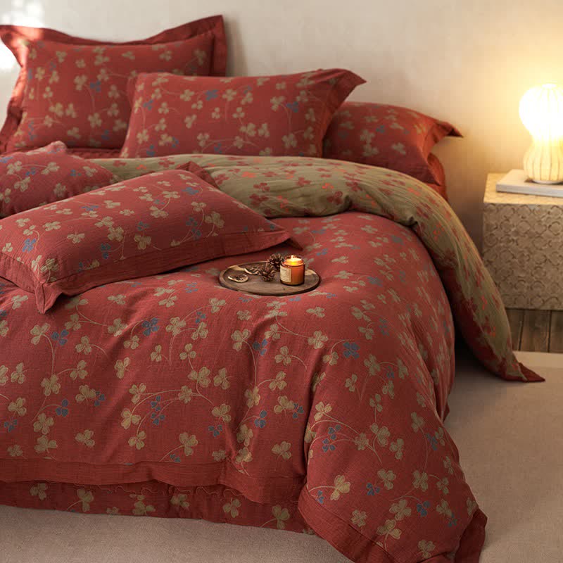 Country Style Floral Cotton Double Gauze Bedding(4PCS)