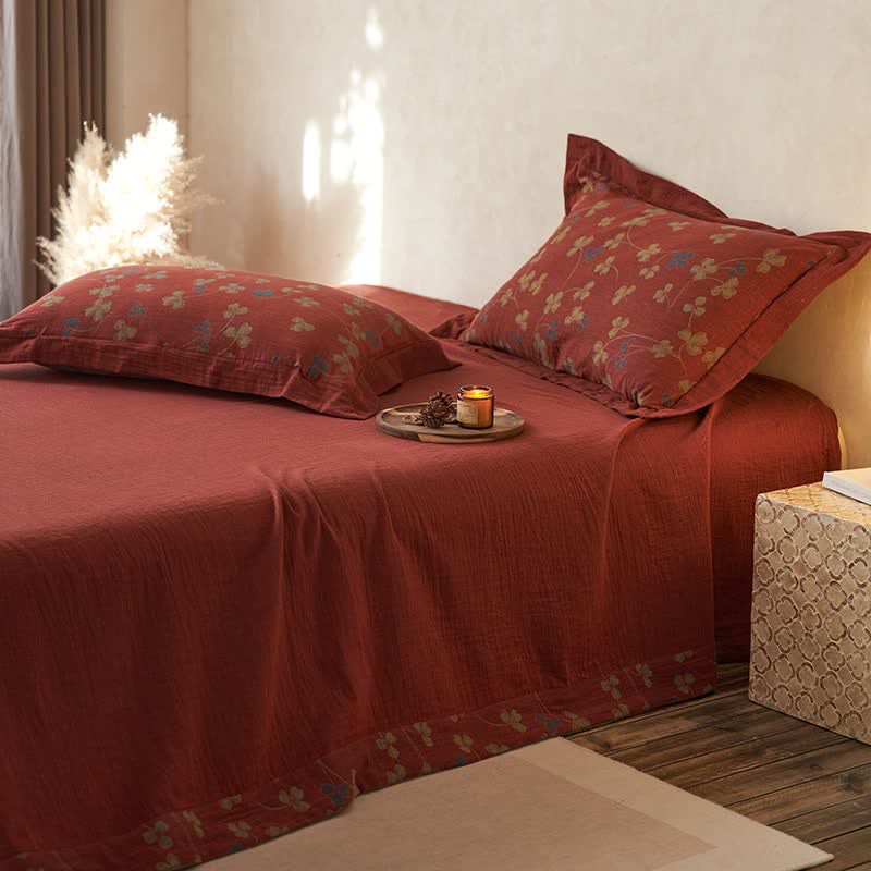 Country Style Floral Cotton Double Gauze Bedding(4PCS)