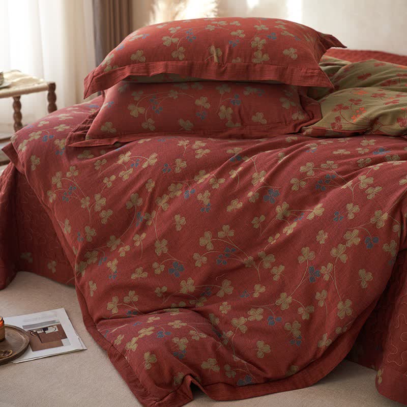 Country Style Floral Cotton Double Gauze Bedding(4PCS)