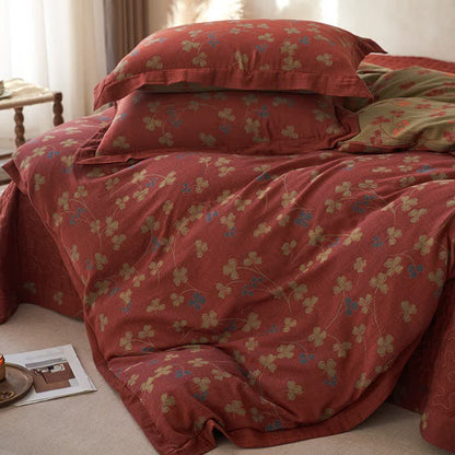 Country Style Floral Cotton Double Gauze Bedding(4PCS)