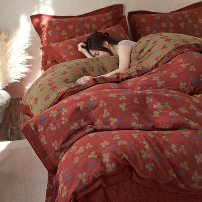Country Style Floral Cotton Double Gauze Bedding(4PCS)