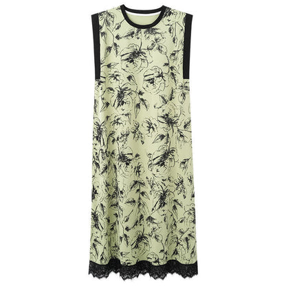Artistic Floral Cotton Sleeveless Lace Nightgown