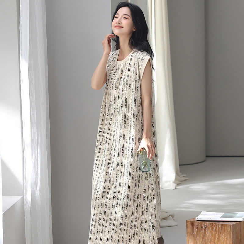 Artistic Line-inspired Cotton Sleeveless Nightgown