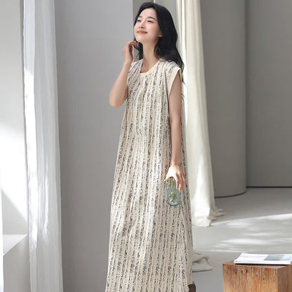 Artistic Line-inspired Cotton Sleeveless Nightgown