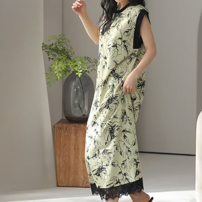 Artistic Floral Cotton Sleeveless Lace Nightgown