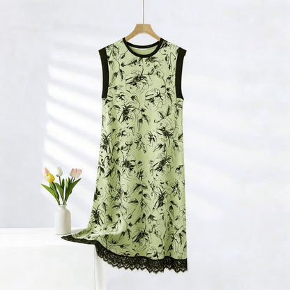 Artistic Floral Cotton Sleeveless Lace Nightgown