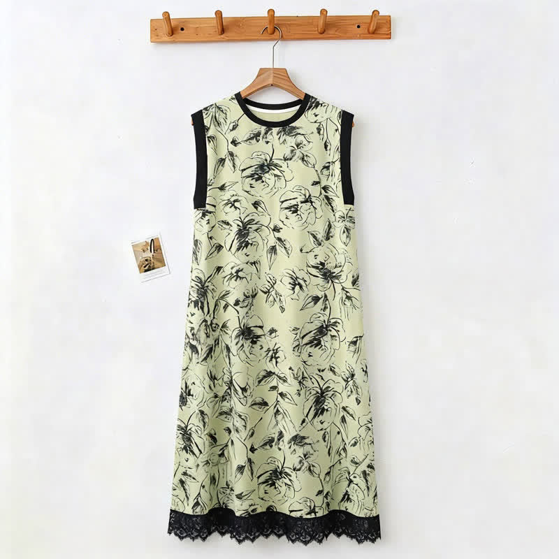 Artistic Floral Cotton Sleeveless Lace Nightgown